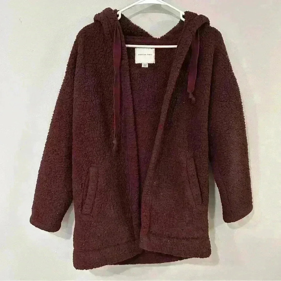 American Eagle Oversized Teddy Sherpa Maroon Burgundy Jacket - Picture 1 of 6